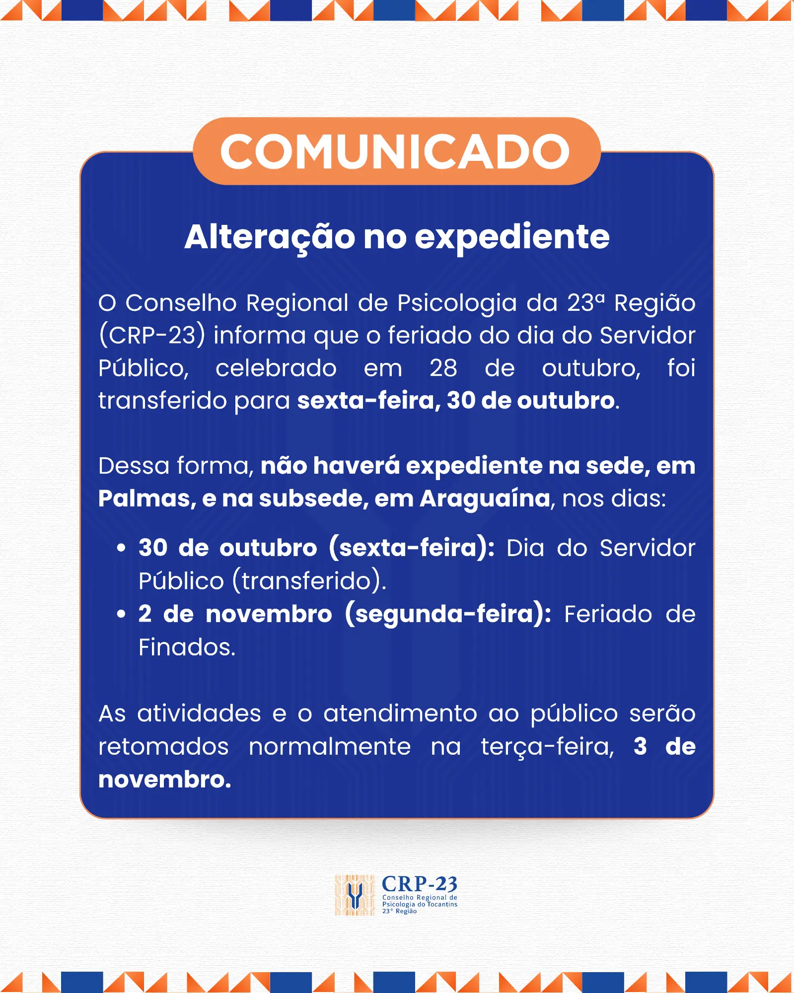 Alteração no expediente